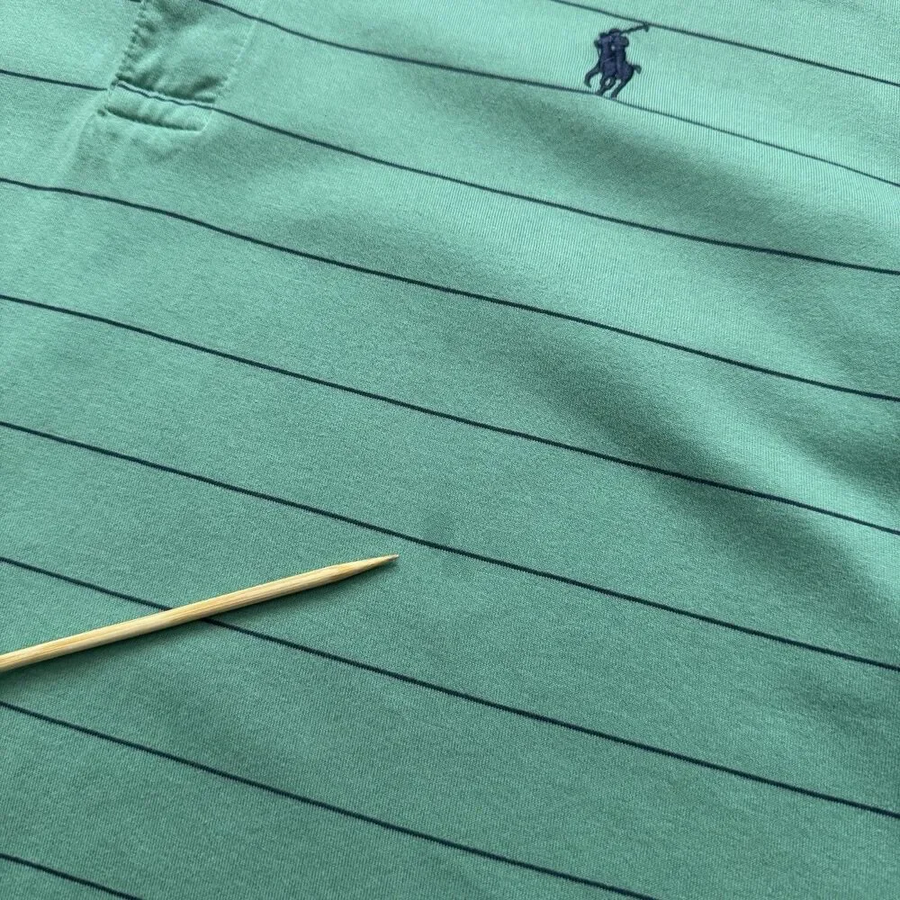 Polo Golf Ralph Lauren Polo Shirt Mens L Green Blue Striped Pima Cotton Knit